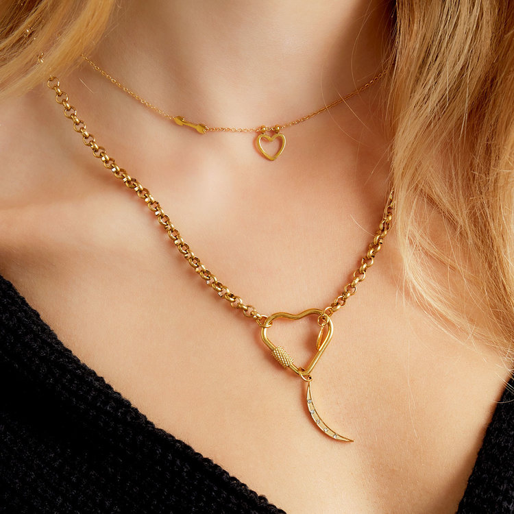 Silver Heart Lock Chain Necklace