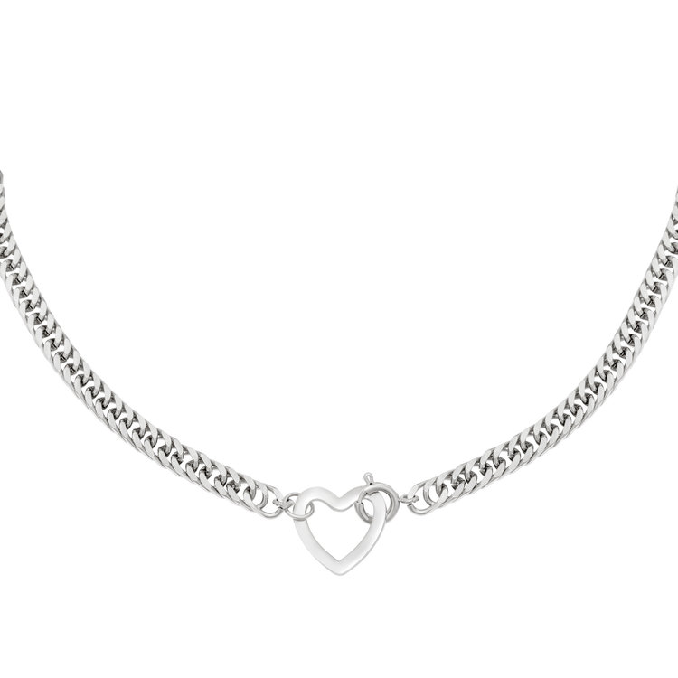 Silver Heart Chunky Chain Necklace