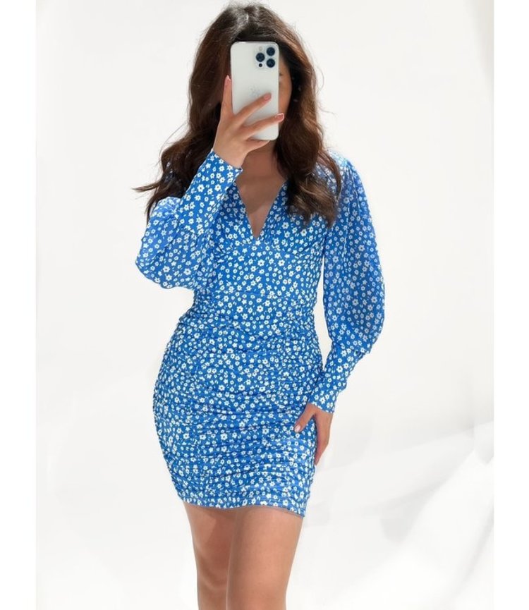 Verona Flower Ruched Dress / Blue