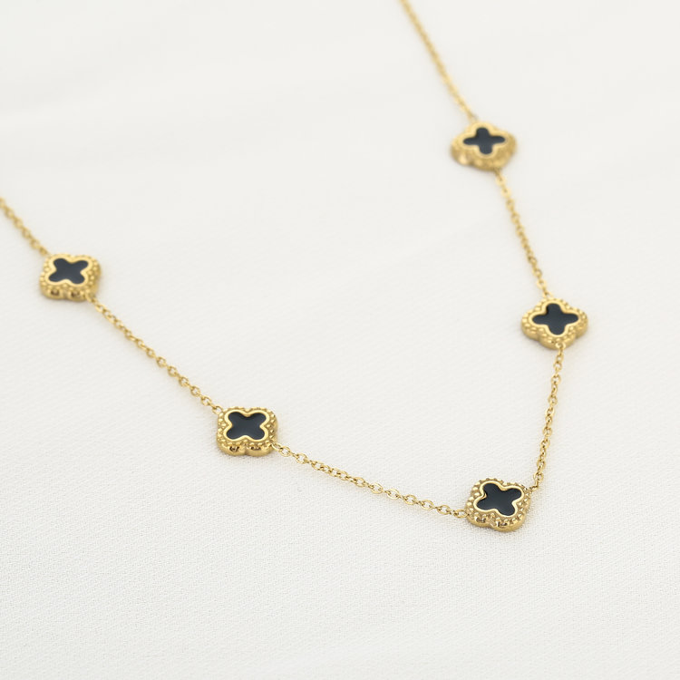 Gold Vintage Clover Necklace / Black