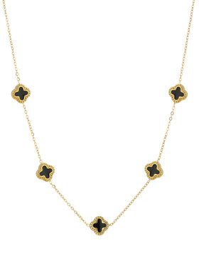 Gold Vintage Clover Necklace / Black