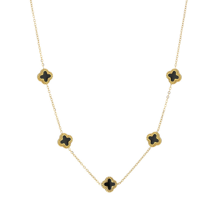 Gold Vintage Clover Necklace / Black