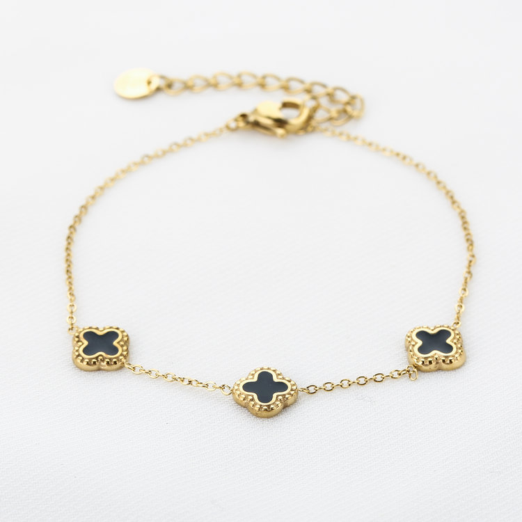 Gold Triple Clover Bracelet / Black