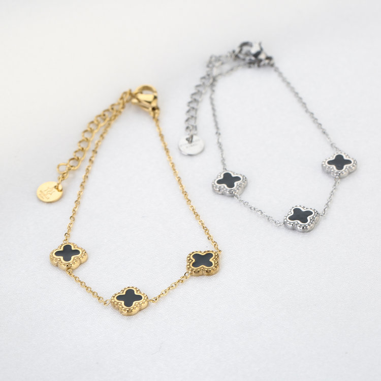 Gold Triple Clover Bracelet / Black