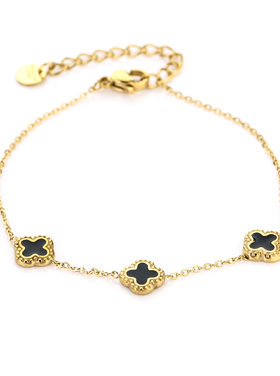 Gold Triple Clover Bracelet / Black