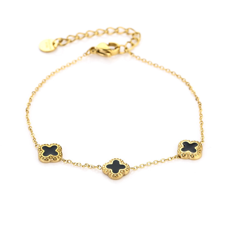 Gold Triple Clover Bracelet / Black