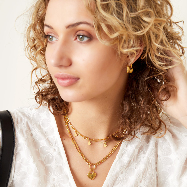 Gold Double Chain Heart Necklace Hello My Love