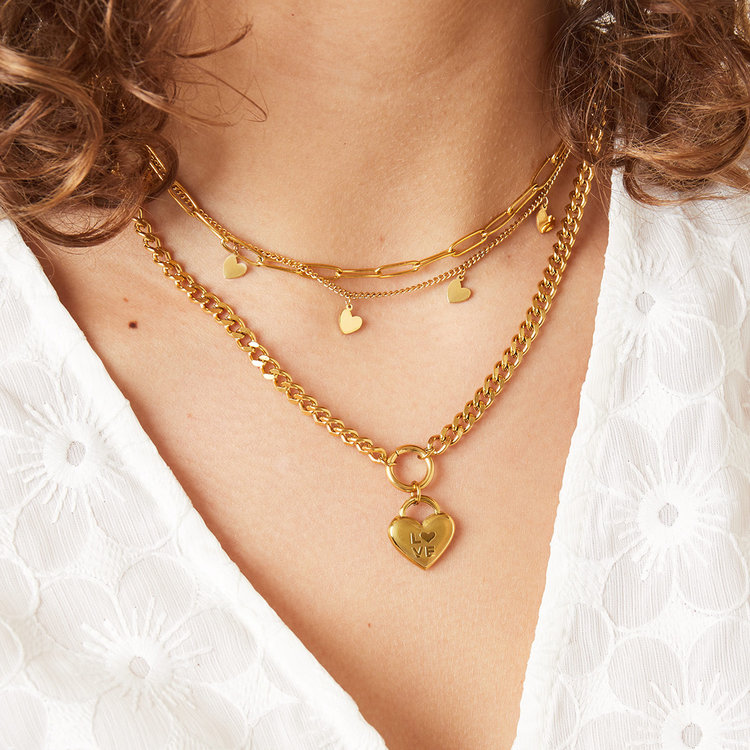 Gold Double Chain Heart Necklace