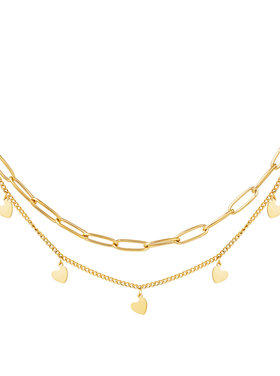 Gold Double Chain Heart Necklace