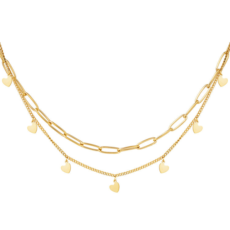 Gold Double Chain Heart Necklace