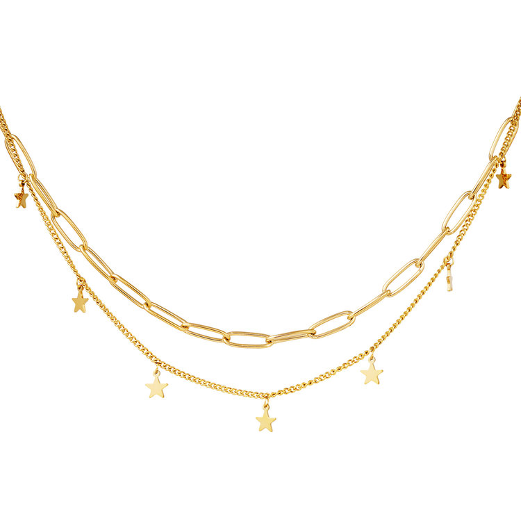 Gold Star Double Chain Necklace