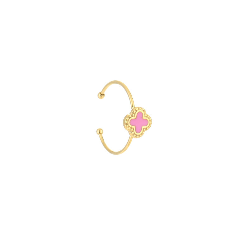 Gold Vintage Clover Ring / Pink