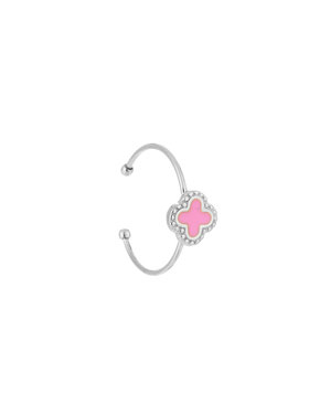 Silver Vintage Clover Ring / Pink