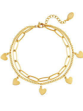 Gold Heart Double Chain Bracelet