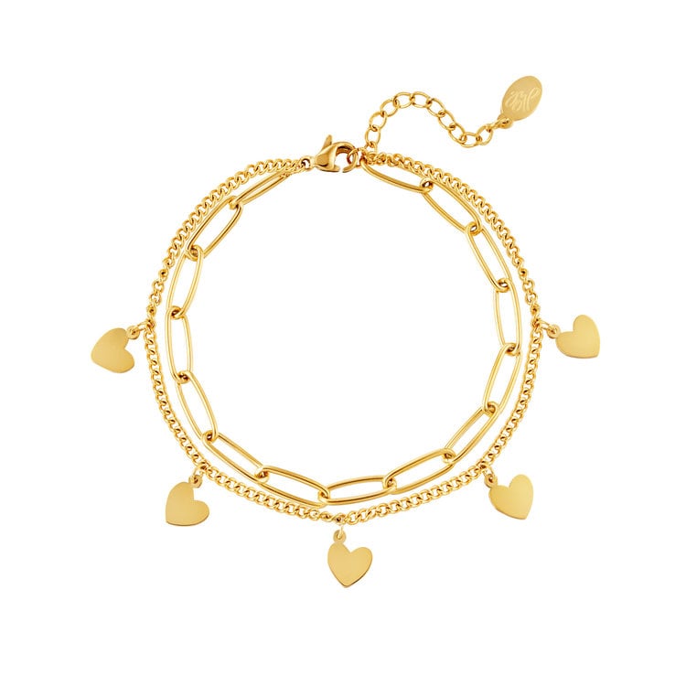 Gold Heart Double Chain Bracelet