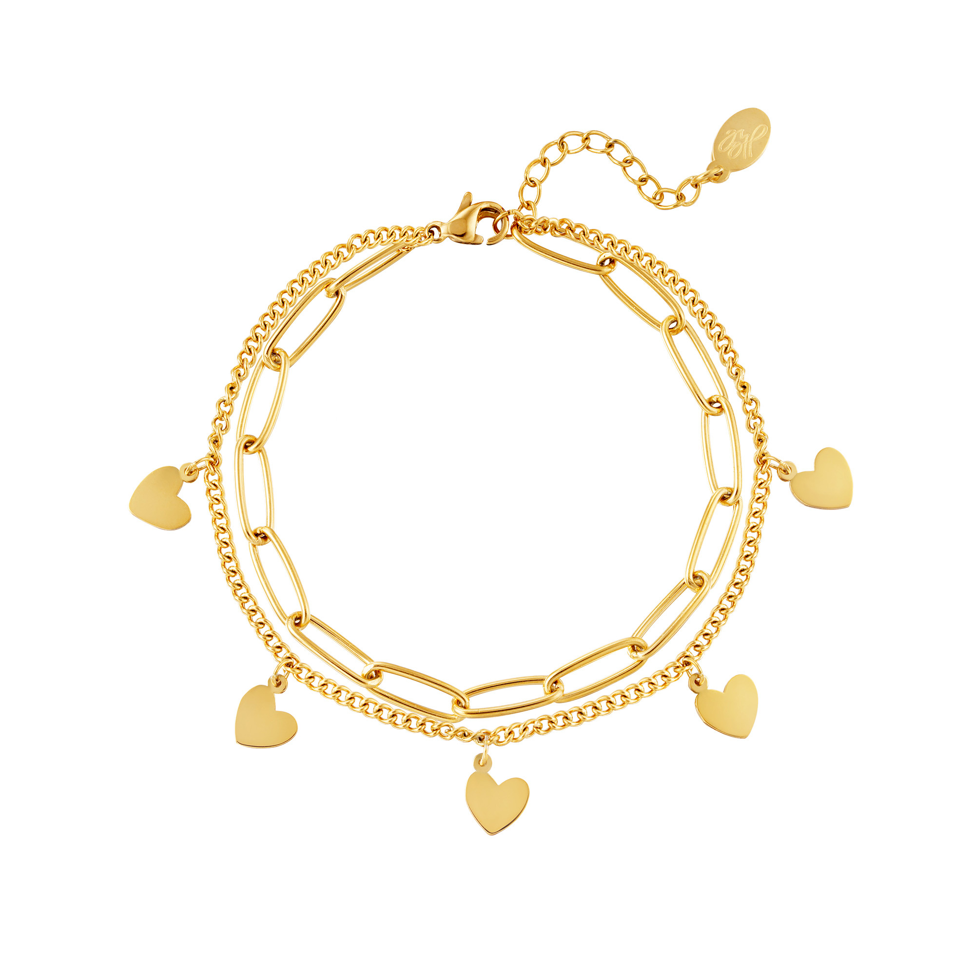 Gold Heart Double Chain Bracelet - Hello My Love