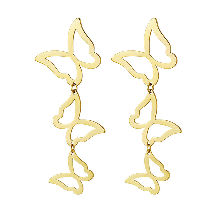 Gold Bold Triple Butterfly Earrings