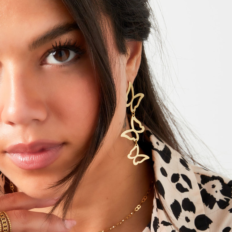 Silver Bold Triple Butterfly Earrings