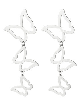Silver Bold Triple Butterfly Earrings