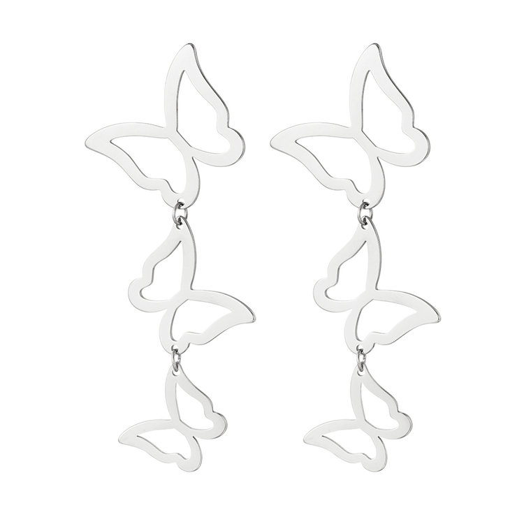 Silver Bold Triple Butterfly Earrings