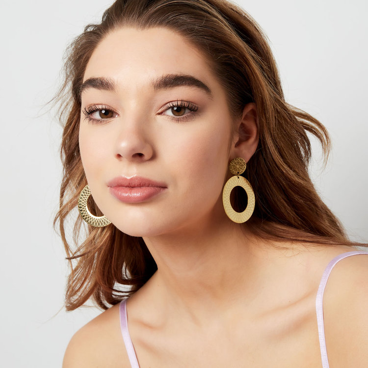Gold Embossed Statement Earrings