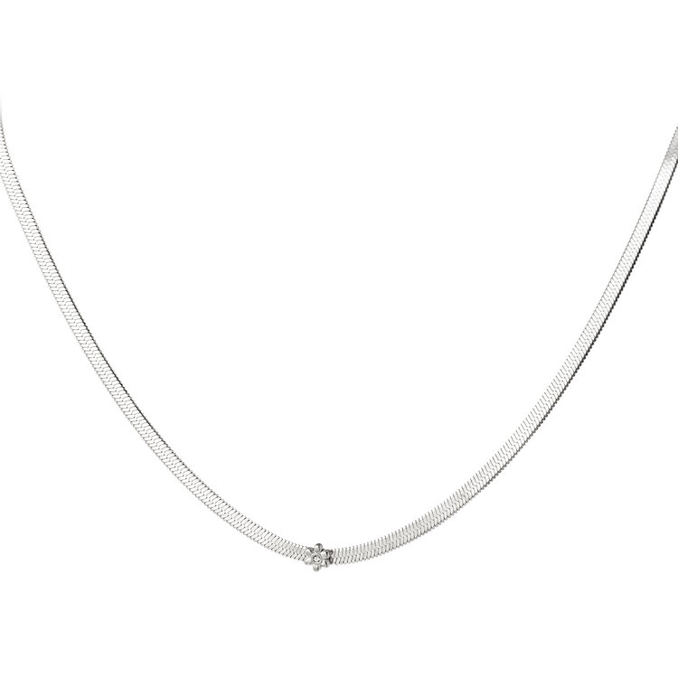 Silver Flower Snake Chain Necklace