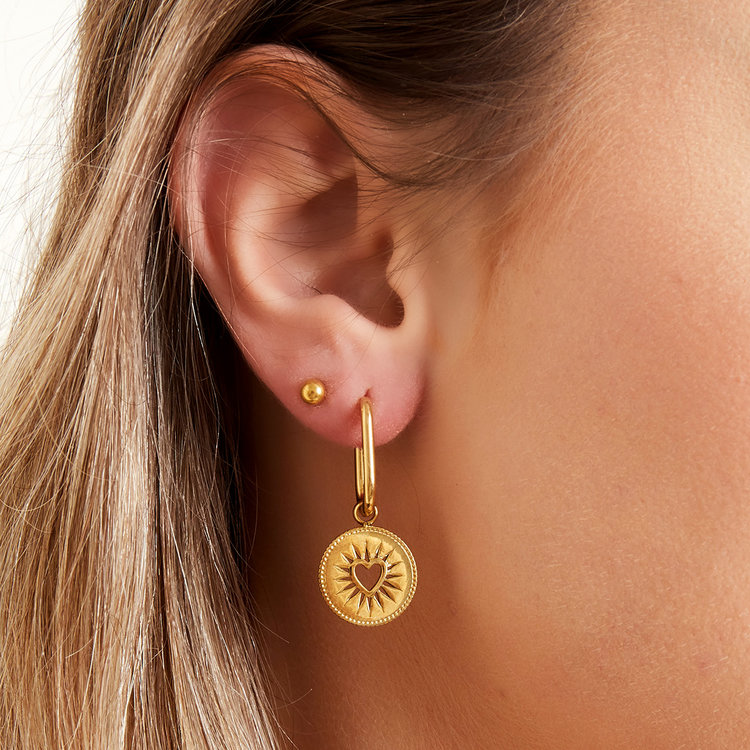 Gold Round Hollow Heart Earrings