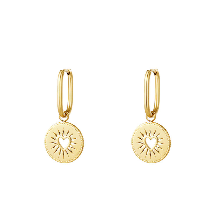 Gold Round Hollow Heart Earrings
