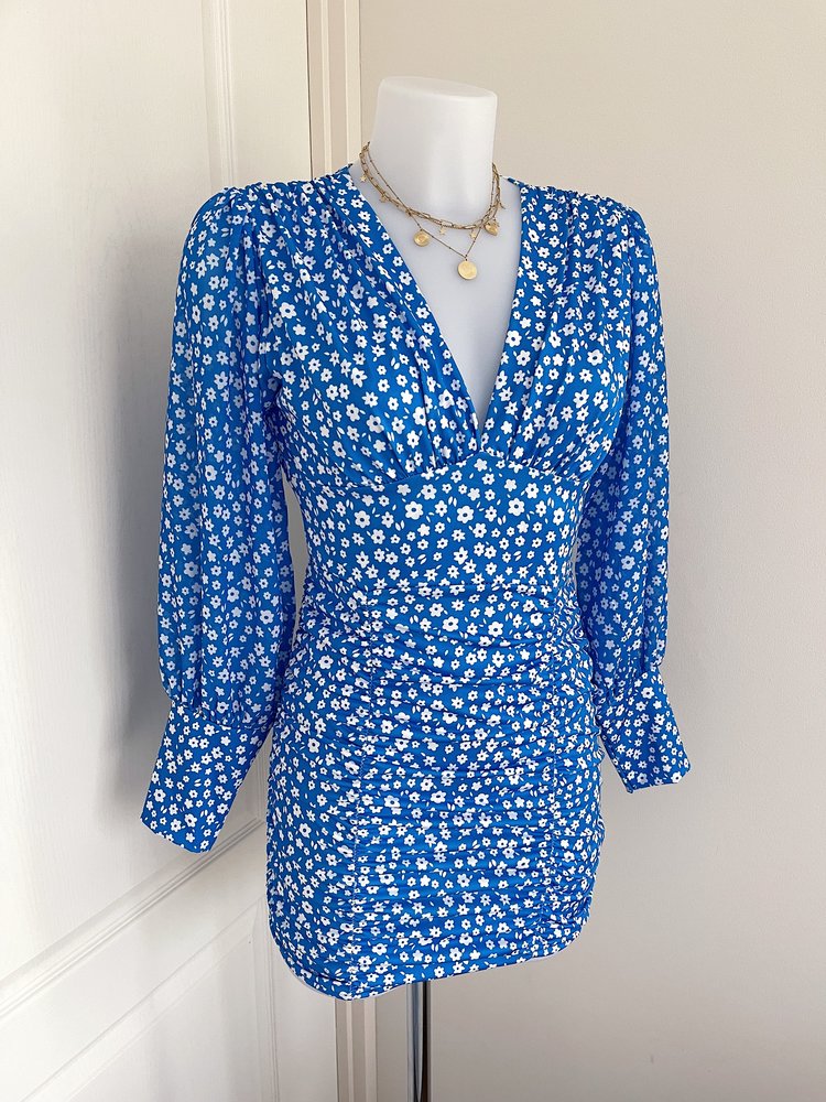 Verona Flower Ruched Dress / Blue