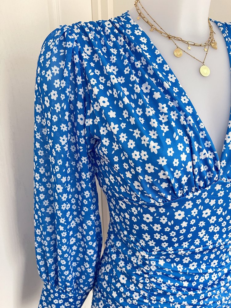 Verona Flower Ruched Dress / Blue