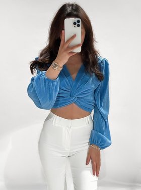 Sunna Pleated Crop Top /  Sea Blue