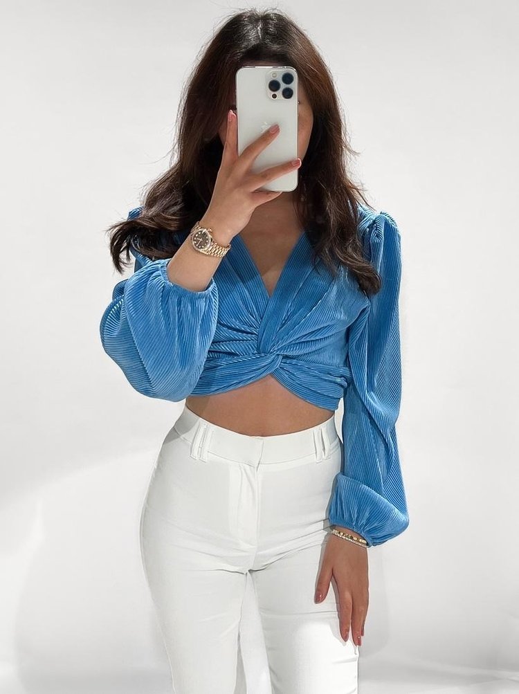 Sunna Pleated Crop Top / Sea Blue