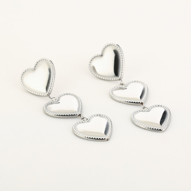 Silver Vintage Triple  Heart Earrings