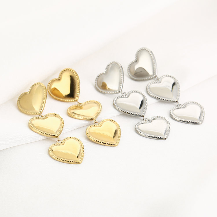 Silver Vintage Triple  Heart Earrings