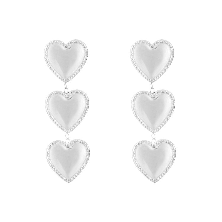 Silver Vintage Triple  Heart Earrings
