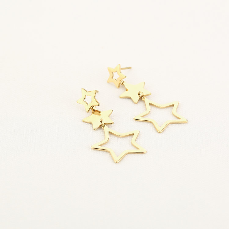 Gold Triple Star Drop Earrings
