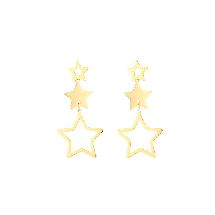 Gold Triple Star Drop Earrings