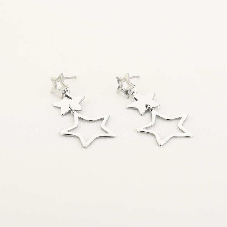 Silver Triple Star Drop Earrings