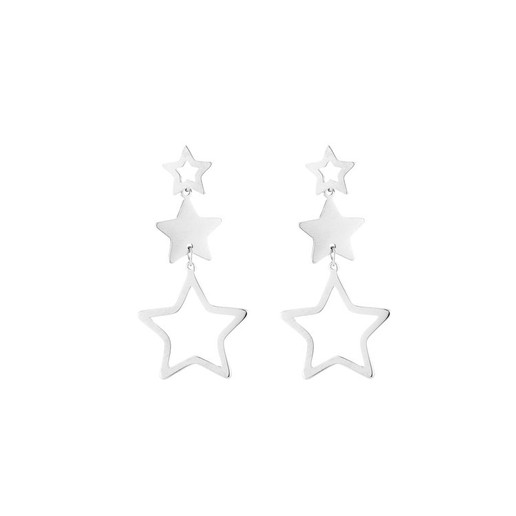 Silver Triple Star Drop Earrings