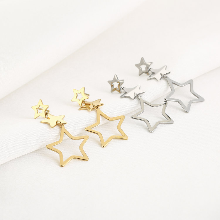 Gold Triple Star Drop Earrings
