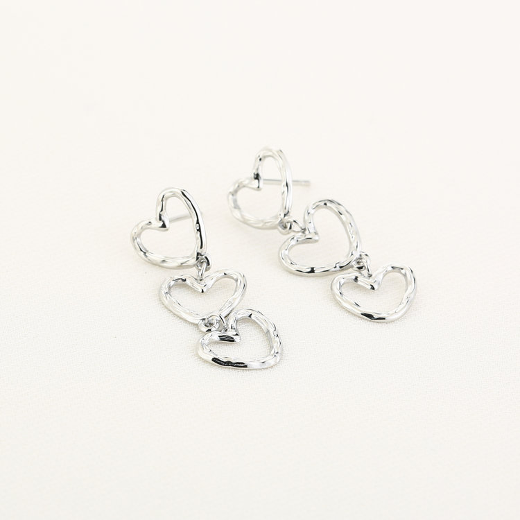 Silver Little Triple Heart Earrings