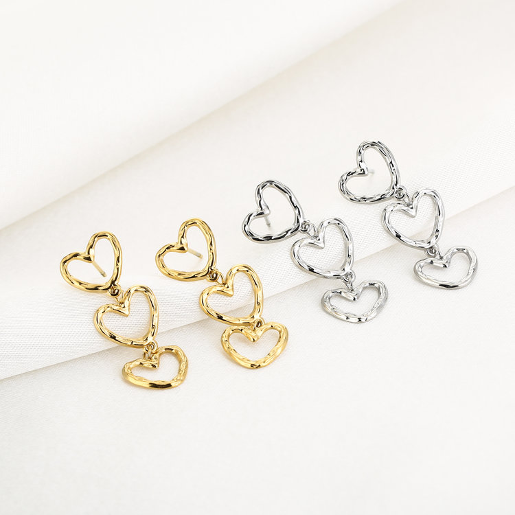 Silver Little Triple Heart Earrings