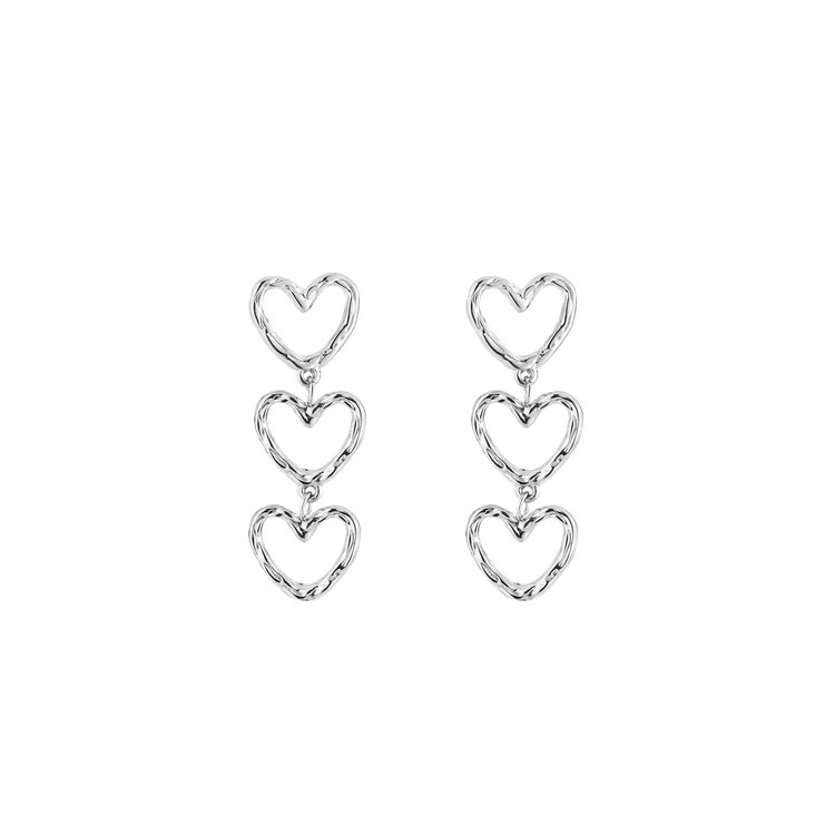Silver Little Triple Heart Earrings
