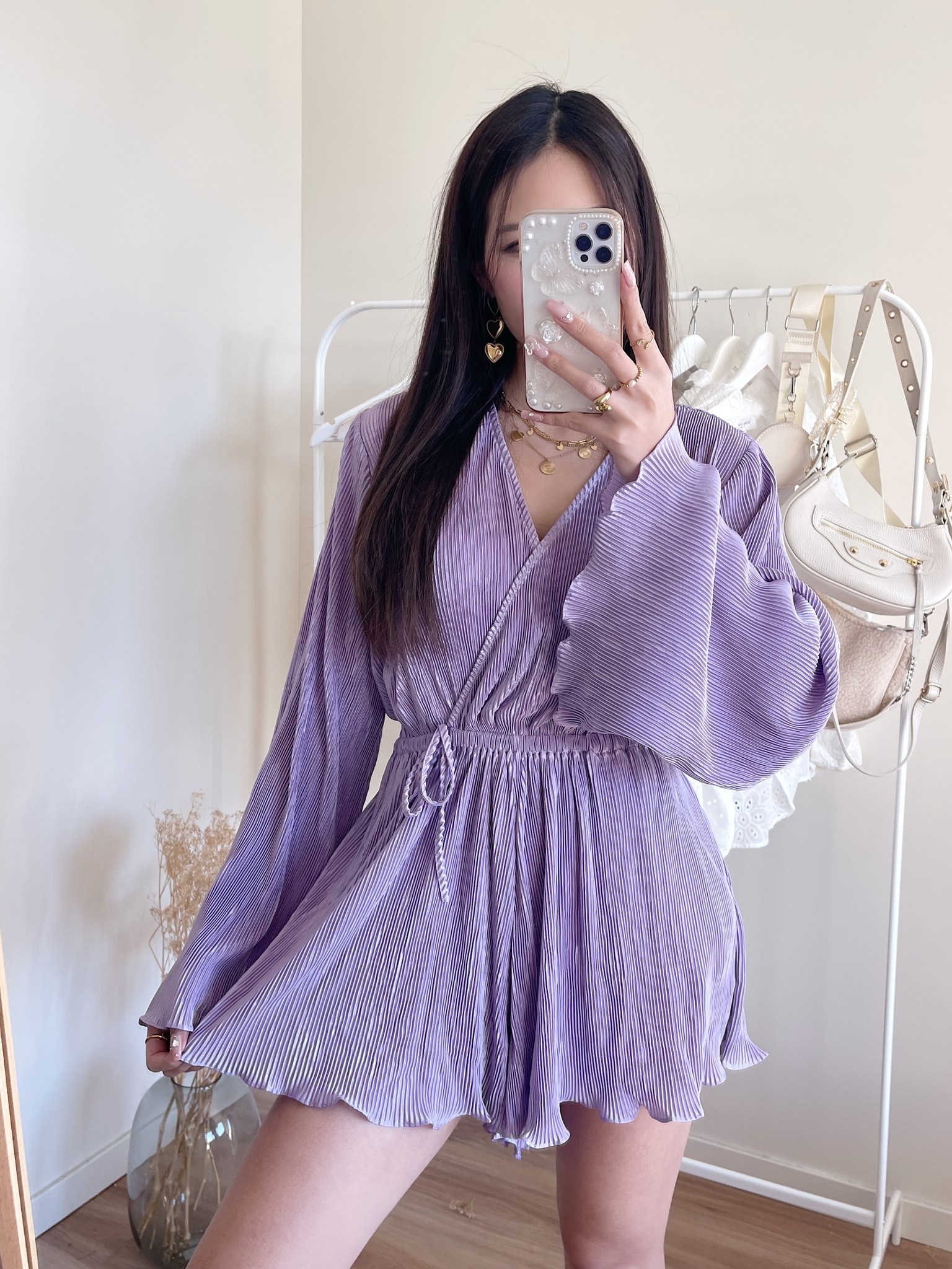 Isaura Pleated Playsuit Lilac