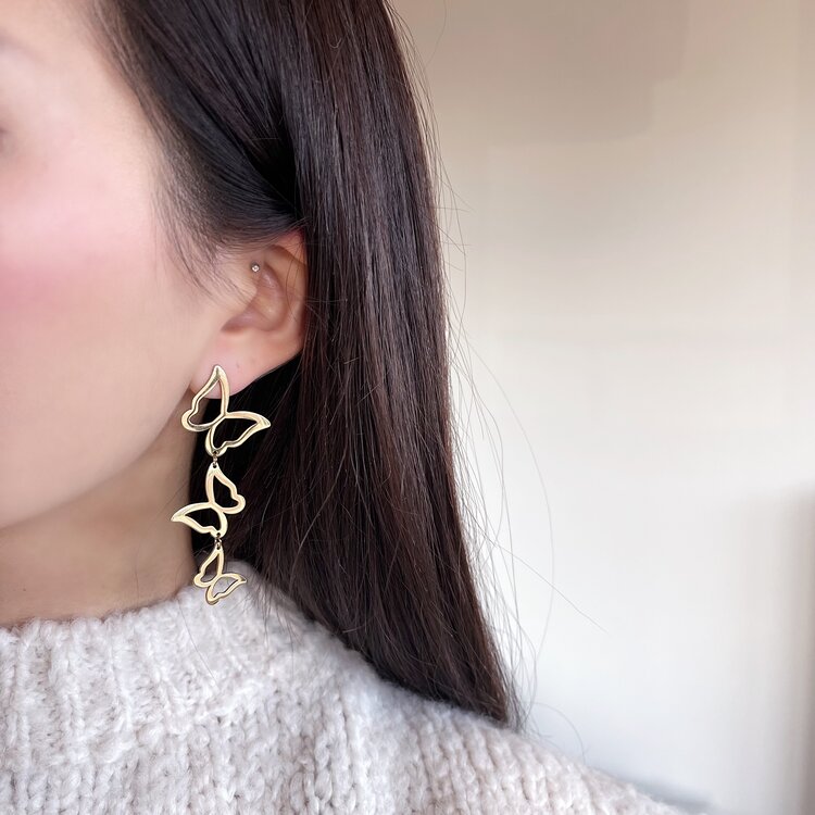 Gold Bold Triple Butterfly Earrings