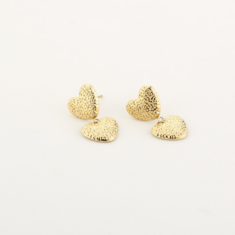 Gold Double Heart Speckle Earrings