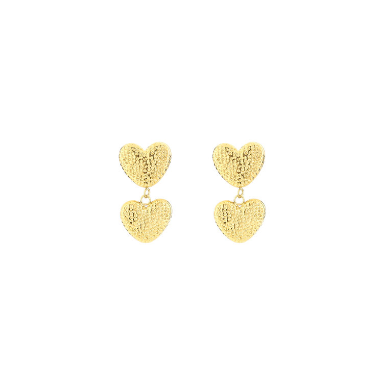 Gold Double Heart Speckle Earrings