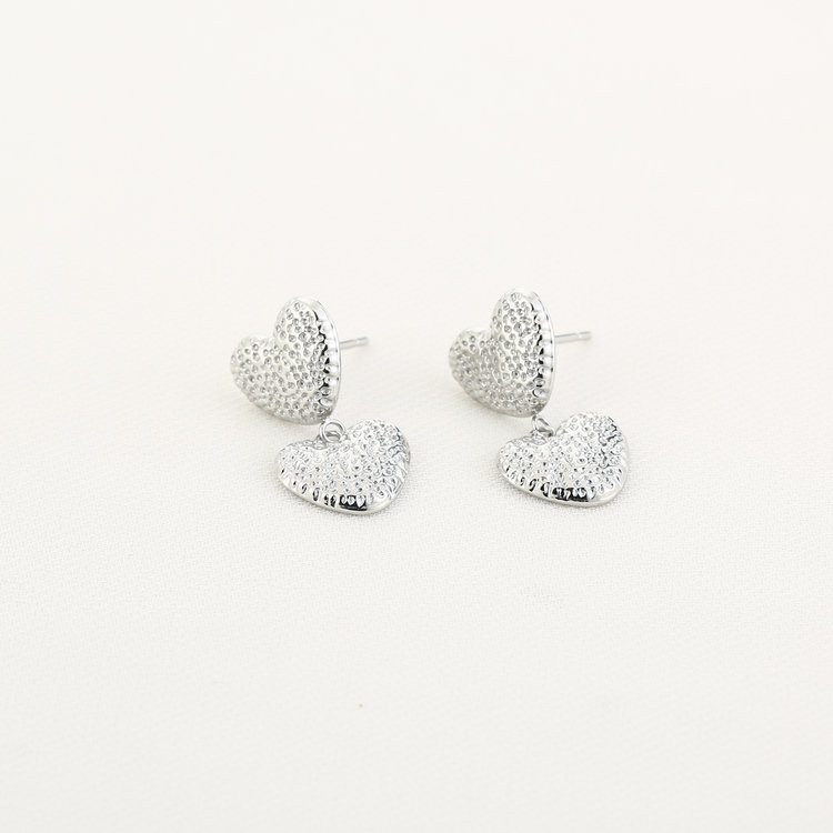 Silver Double Heart Speckle Earrings