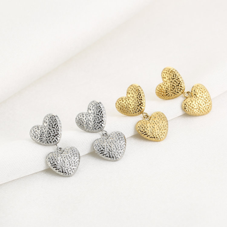 Silver Double Heart Speckle Earrings