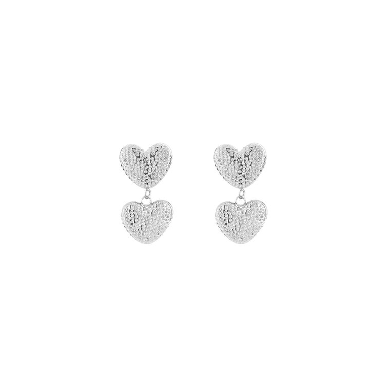 Silver Double Heart Speckle Earrings
